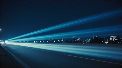 Luminous blue light in abstract cityscape background at night skyscrapers