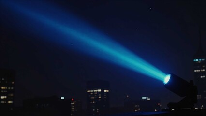 Abstract night cityscape background with blue luminous light and buildings
