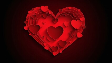 3D Red Heart Shape with Floating Hearts on Black Background for Valentine's Day Love Romance