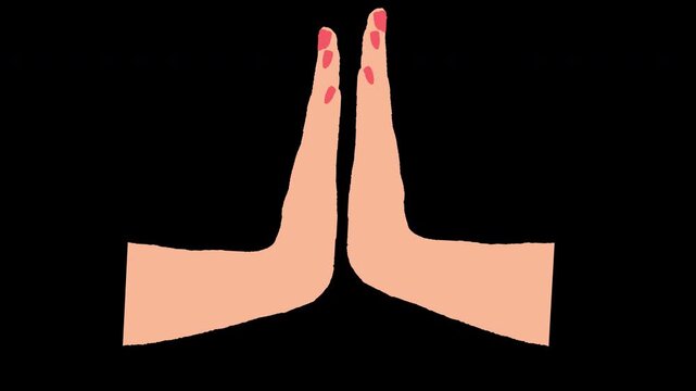 Hands pressed together in prayer namaste greeting animation