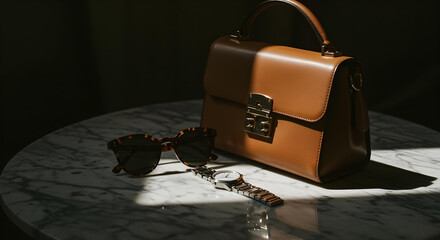 Trendy Fashion Accessories on Marble Countertop