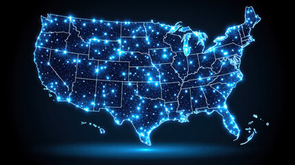 Digital Map of United States with Connected Lights and Network Design