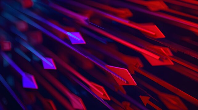 Dynamic abstract composition with red and purple arrows, vibrant and futuristic, on dark background - Powered by Adobe
