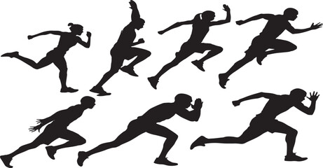 Dynamic Running Athletes Silhouette Collection on White Background