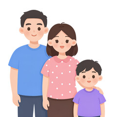 Obraz premium Cute Cartoon Family of Three Standing Together