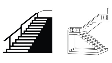 Two different styles of staircases are shown in this image.