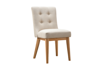 Cream chair with wooden legs and button-tufted back rest