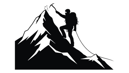 A silhouette of a climber reaching the summit of a mountain.