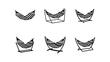 Six different styles of hammocks are displayed on a white background.