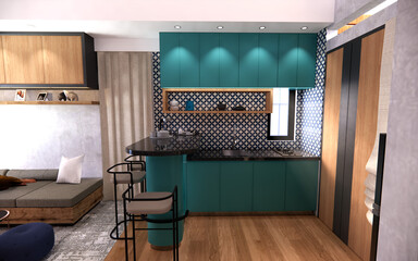 interior design, modern interior, minimalist house,
3d render, architectural visualization, living room,
kitchen interior, real estate, small house