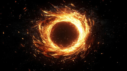Fiery Circular Portal with Flames and Sparkles in Dark Space