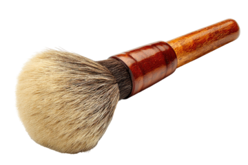 Shaving brush with dark wood handle and tan bristles