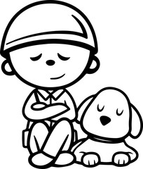 SVG vector illustration of soldiers and dogs.Cartoon Soldier Walking Cute Dog on a Leash