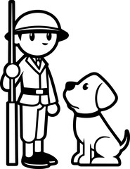 SVG vector illustration of soldiers and dogs.Soldier Standing Guard with Loyal Service Dog