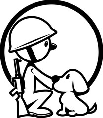 SVG vector illustration of soldiers and dogs.Cartoon police officer and dog mascot illustration
