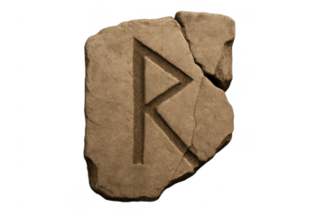 Raido rune carved into cracked ancient stone symbol