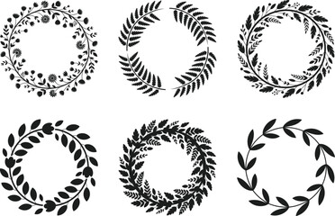 Floral Leaf Wreath Silhouette Vector Set Botanical Frames