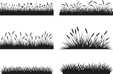 Grass Bed Silhouette Vector Natural Ground Border