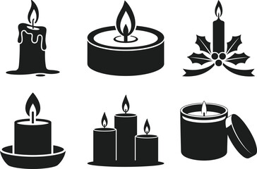 Candle Silhouette Vector Set Minimal Flame Icons