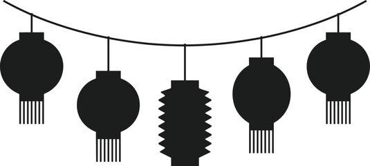 Decorative garland of five black paper lanterns hanging on a curved string vector