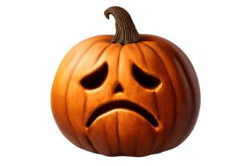 Orange jack-o'-lantern displaying a crying expression for halloween, symbolizing sadness and an emotional state, cut out