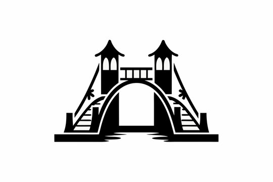 fantasy troll bridge silhouette illustration for rpg and game design