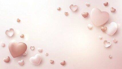 Pink heart-shaped decorations scattered on soft pastel background for Valentine's Day love theme