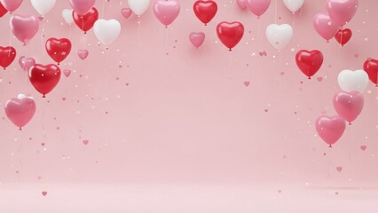 Floating Pink and Red Heart Balloons for Valentine's Day Celebration Background