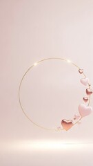 Gold Heart Charm Bracelet with Pink Hearts on Soft Blush Background for Valentine's Day Gift