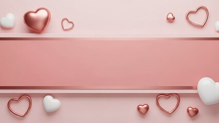 Rose Gold and White Heart Decorations on Soft Pink Gradient Background for Valentine's Day