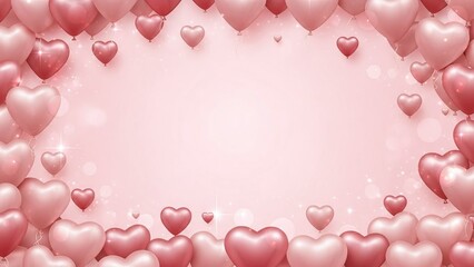 Pink Heart Balloons Floating in Soft Pastel Background for Valentine Romance