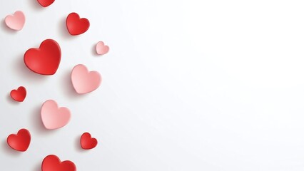 Floating Red and Pink Paper Hearts on White Background for Valentine's Day Love Decor