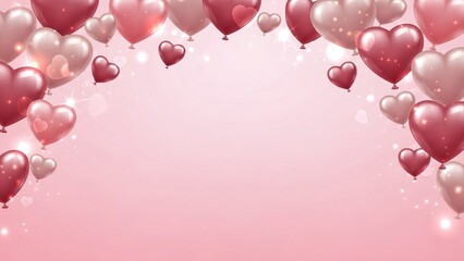 Floating Red and White Heart Balloons Celebration Romance Background Pink Sparkles