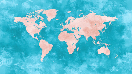 Abstract Artistic World Map in Soft Pastel Colors on Textured Background