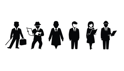 A group of business people in black silhouette on a white background