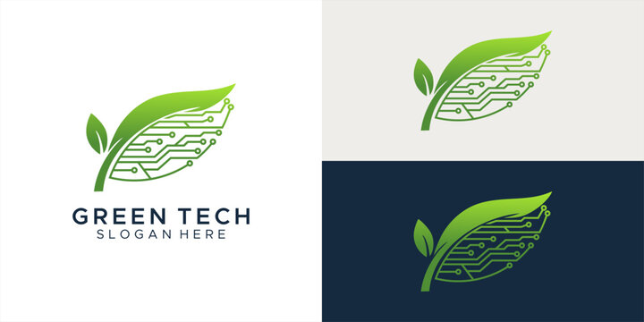 Green Tech Logo with Eco Leaf and Digital Circuit Board Elements for Sustainable Technology and Innovation Branding