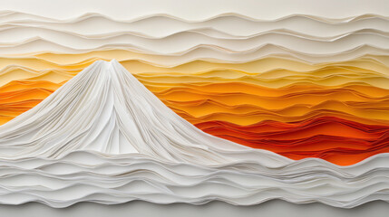 Colorful Papercraft Landscape with Mountain and Vibrant Sunset Horizon
