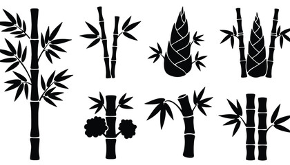 A collection of black bamboo silhouettes on a white background