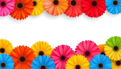 Vector illustration of horizontal seamless background with colorful gerbera flowers border
