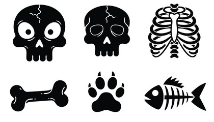 A collection of black and white skeleton icons on a plain background
