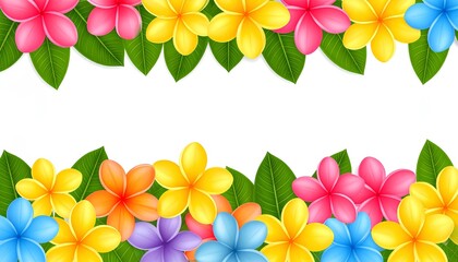 colorful frangipani flowers frame on white background