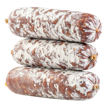 Flavorful kazy sausage, a traditional meat product, beautifully presented and isolated on white background for a clean look