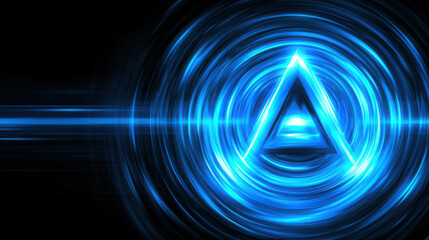 Dynamic Blue Triangle with Radiating Light Effects on Black Background