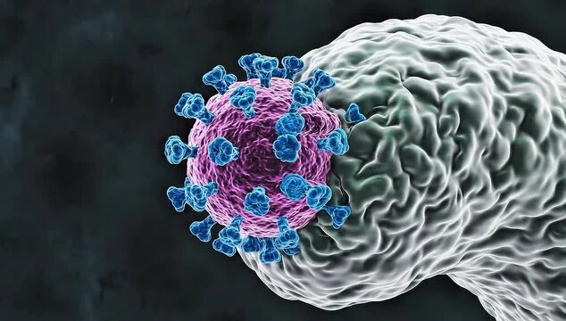 Herpes Virus Attacking Brain Tissue Neurological Infection Concept