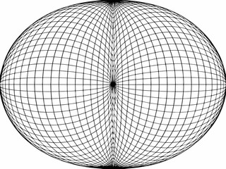 A spherical grid pattern with converging lines creating a visual distortion