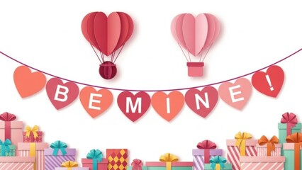 Obraz premium Be mine valentine's day greeting with heart shaped balloons