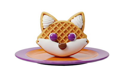 Waffle Fox Face on Purple Plate