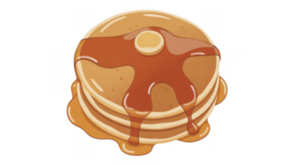 Stack of pancakes with syrup on breakfast food isolated on a transparent background