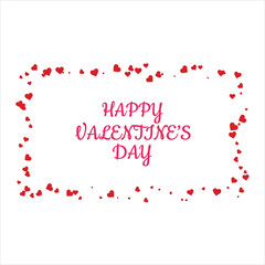 Bright white greeting card with Happy Valentines Day text surrounded by a frame of tiny red hearts