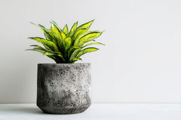 Serene Snake Plant in Concrete Pot: A vibrant snake plant thrives in a modern concrete pot, bringing a touch of nature's elegance and tranquility.